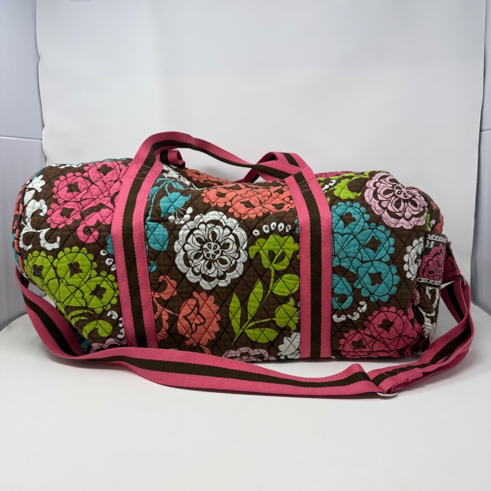 Vera Bradley Mocha Rouge Quilted Cotton Duffel Bag Floral Travel Weekend Bag